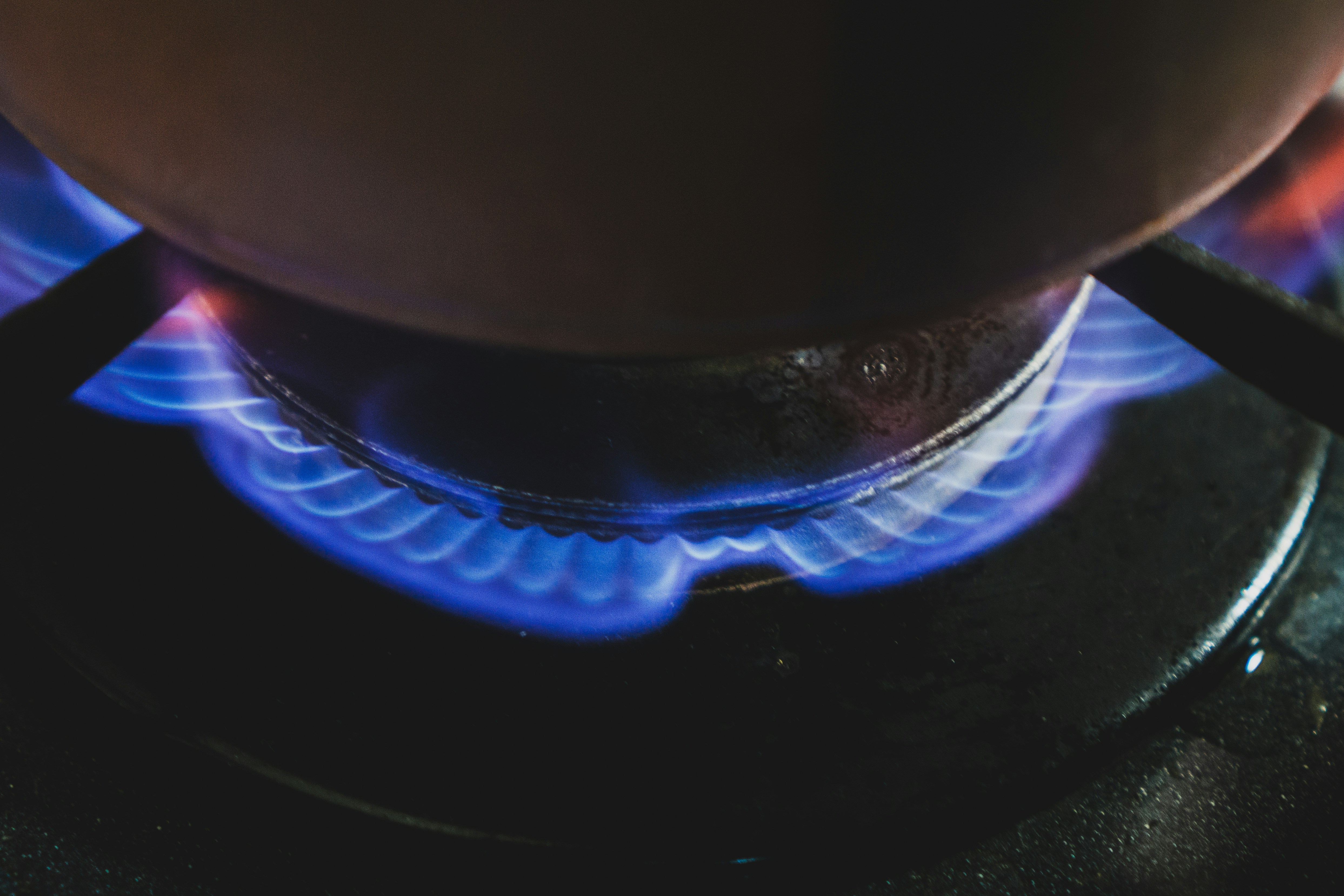 A close up of a lit gas ring